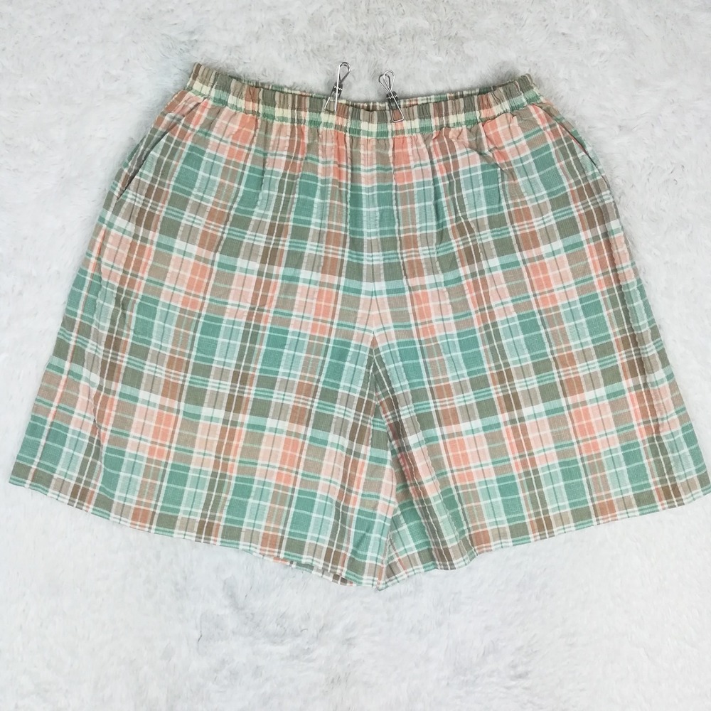 Alfred Dunner Womens Shorts Bermuda Green Natural Plaid Pattern Pull On Plus 20W